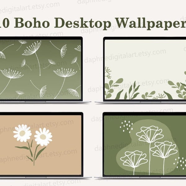 Boho Desktop Wallpaper , Laptop Wallpaper , Macbook Wallpaper , Warm Neutral Bohemian Background , Modern Wallpaper , Green Background