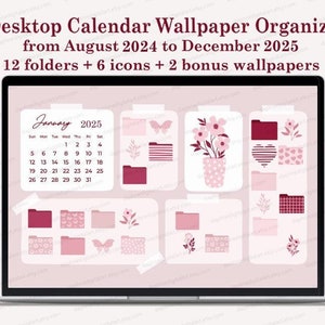 Desktop wallpaper organizer calendar 2025, Desktop folder icons for MAC & Windows , Cute Desktop Folders , Aesthetic Computer background