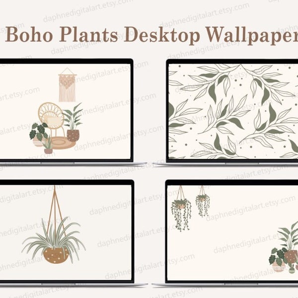 Boho Desktop Wallpaper , Laptop Wallpaper , Macbook Wallpaper , Plants Neutral Bohemian Background , Modern Wallpaper , Botanical Background