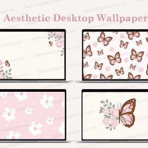 Boho Desktop Wallpaper, Laptop Wallpaper, Kokette Schmetterling Wallpaper, Warmer Neutraler Boho Hintergrund, Moderne Tapete, Macbook Hintergrund