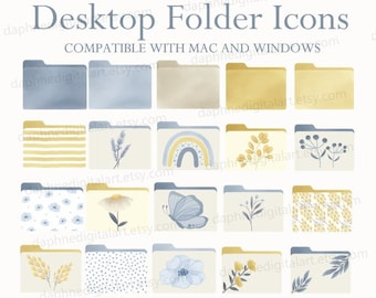 Boho Folder Icons for Mac, Floral Folder Icons for Windows, MacBook Plant Desktop Icons