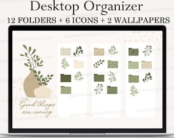Desktop Icons , Desktop Wallpaper Organizer, MacBook Folder Icons, Mac Windows Beige Aesthetic Wallpaper