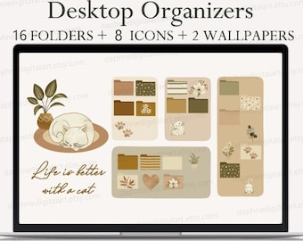 Cat Desktop Icons, Desktop Wallpaper Organizer, Mac Windows Folder Icons, Cute Desktop Wallpaper, Aesthetic Desktop, Kawaii MacBook Icons