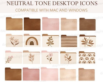 Ícones de pastas da área de trabalho para Mac e Windows, ícones boho para área de trabalho do Mac, ícones para Macbook, pastas fofas com flores rosa, download instantâneo, área de trabalho estética
