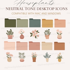 May include: Set of 12 digital desktop folder icons featuring houseplants in neutral colours. The icons are compatible with Mac and Windows operating systems.
