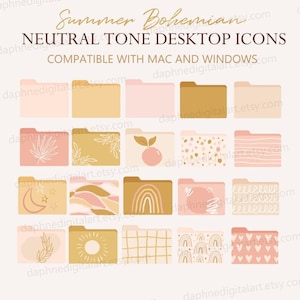 Desktop Icons, Boho Desktop Ordner Icons, MacBook Ordner Icons, Mac Windows Ästhetische Symbole, Niedliche Sommer Desktop Icons, Minimalistische Kunst