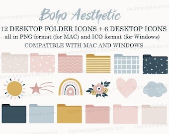 Boho Desktop Folder Icons for Mac, Desktop Folder Icons, Aesthetic Desktop Folder Icons, Aesthetic MacOS Desktop | Instant download