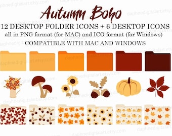 Autumn Fall Desktop Icons ,Boho Desktop Folder Icons , MAC Windows icons , Aesthetic Desktop Folder Icons | Instant download