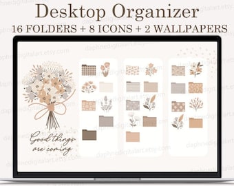 Plant Desktop Organizer Wallpaper, Esthetisch behang, Macbook-mappictogrammen, Windows Desktop Organizer, Mappictogrammen voor Mac