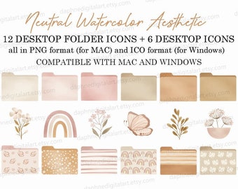 Boho Desktop Folder Icons for Mac, Desktop Folder Icons, Aesthetic Desktop Folder Icons, Watercolor Floral MacOS Desktop | Instant download