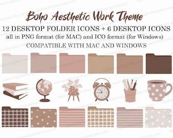 Bureaubladpictogrammen, Bureaubladachtergronden organizer, Bureaubladmappictogrammen voor MAC & Windows, Computerachtergrond, Boho Desktop organizer voor werk