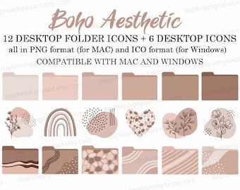 Ícones de pasta de área de trabalho Boho para MAC e WINDOWS, ícones de pasta de área de trabalho neutros, estética fofa para Mac, Windows, download digital