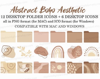 Boho Desktop Folder Icons, Desktop Icons for Mac & Windows, Aesthetic Computer Folder Icons, Aesthetic MacOS Desktop | Instant download