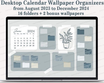 CALENDAR 2024 Desktop Wallpaper - Desktop Organizer Boho Students College Work Business, Mac Windows Desktop Folders , Line Art Minimalist