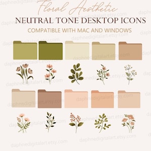 Desktop Icons , Desktop Wallpaper Organizer, MacBook Folder Icons, Mac Windows Beige Aesthetic Wallpaper Wildflowers , Floral design