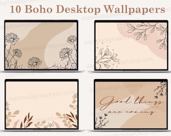 10 Boho Desktop Wallpapers, Pink Digital Wallpapers, Digital Laptop Backgrounds, Pastel Positivity Wallpaper Designs
