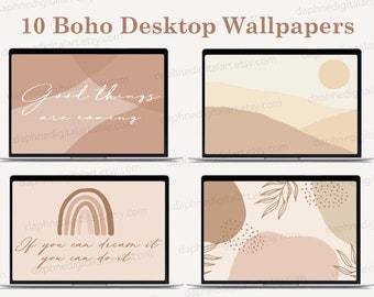 10 Boho Desktop Wallpapers, Pink Digital Wallpapers, Digital Laptop Backgrounds, Pastel Positivity Wallpaper Designs