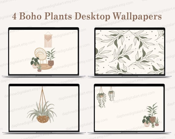 Boho Desktop Wallpaper , Laptop Wallpaper , Macbook Wallpaper , Plants Neutral Bohemian Background , Modern Wallpaper , Botanical Background