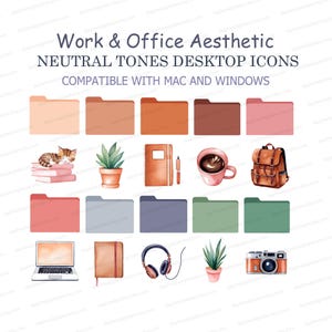 Work Office Desktop icons, Mac Desktop icons, Windows Desktop Folders, Computer icons for students, Watercolor icons, File icons Aesthetic