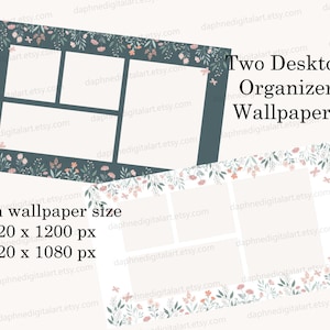 Puede incluir: Dos fondos de pantalla digitales para organizador de escritorio con un borde floral en tonos de rosa y verde. Cada fondo de pantalla es de 1920 x 1200 p&iacute;xeles o 1920 x 1080 p&iacute;xeles.