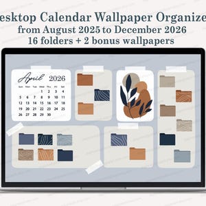Desktop Wallpaper CALENDAR 2026, Desktop Organizer Wallpaper Boho Students College Work Business, Mac Windows Icons, Desktop Folders
