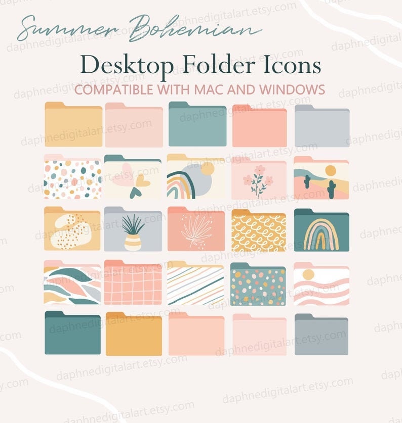 Desktop Folder Icons Aesthetic MacOS Desktop Instant download Boho