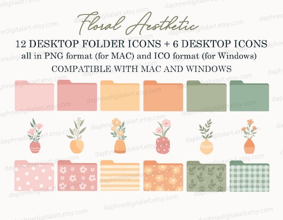 Floral Desktop Icons, Desktop Folder Icons for Mac & Windows, Aesthetic Desktop Folder Icons , Plants Desktop Icons Summer  Instant download