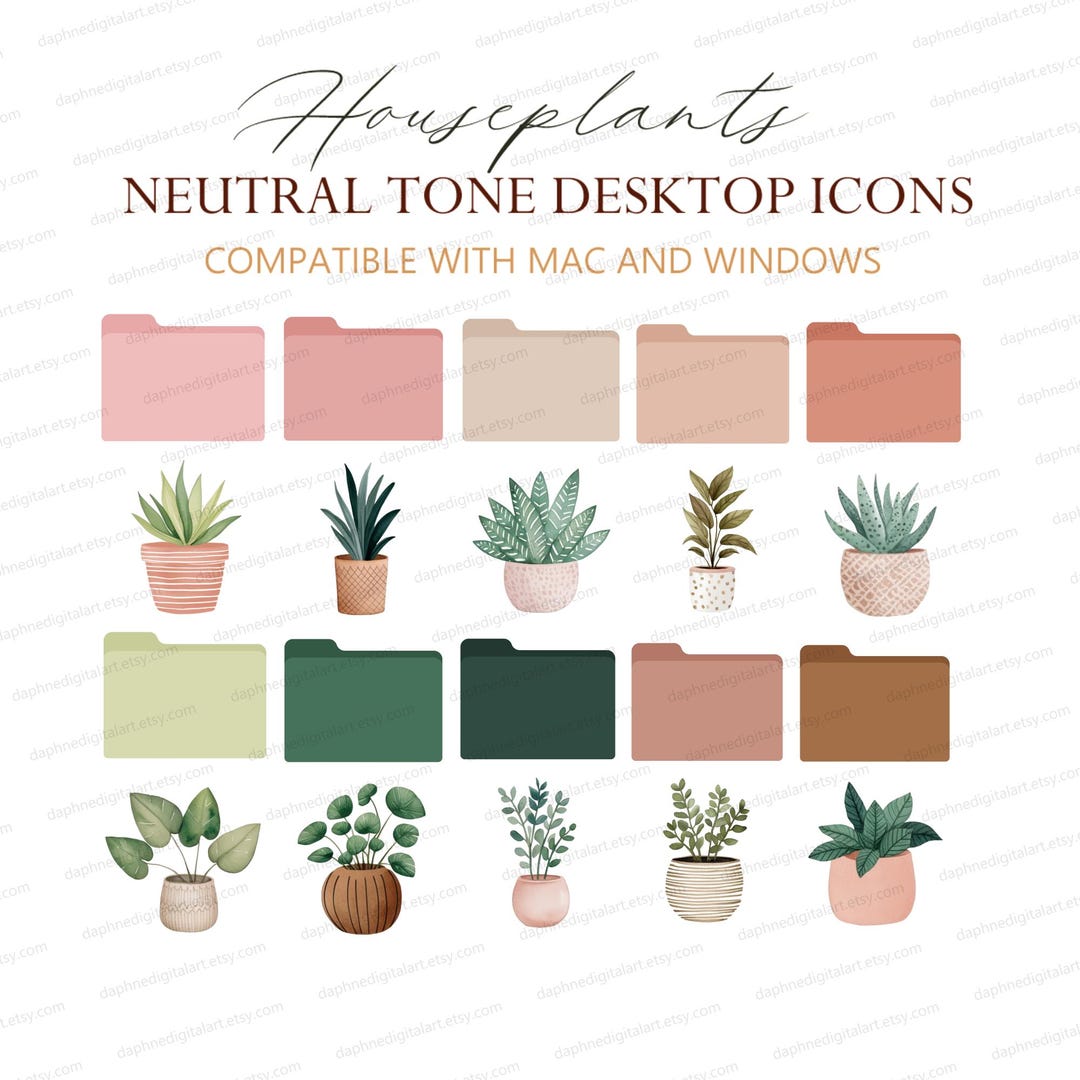 Boho Plant Desktop Icons, Houseplants Aesthetic Art, Watercolor ...