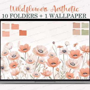 Wildflowers Desktop Folder icons & Wallpaper, Floral Desktop background Spring Desktop Icons for MAC Windows Meadow Flowers Laptop Wallpaper