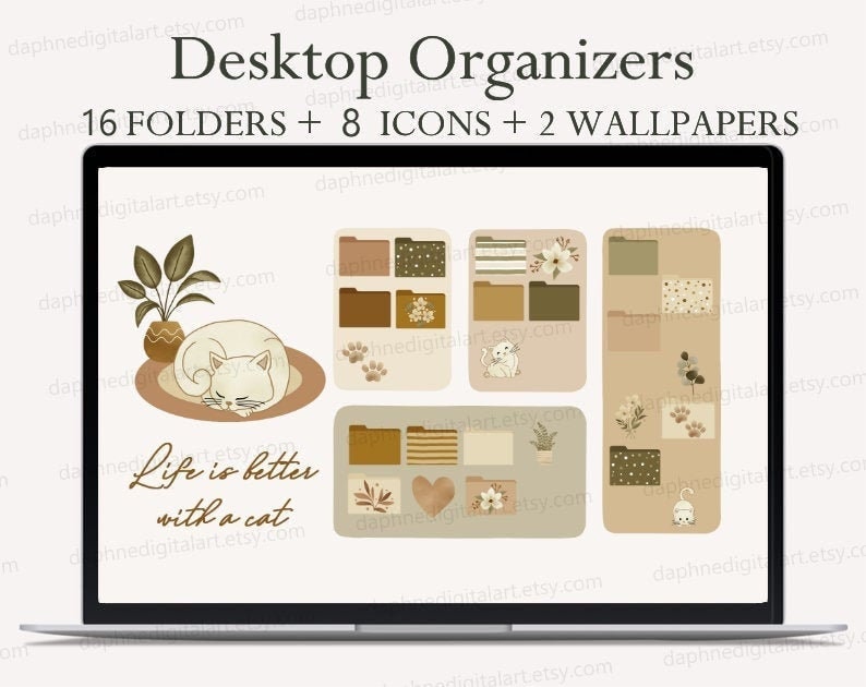 Katze Desktop Icons, Desktop Wallpaper Organizer, Mac Windows Ordner Icons, Niedlich Desktop Wallpaper, Ästhetischer Desktop, Kawaii MacBook Icons Bild 1