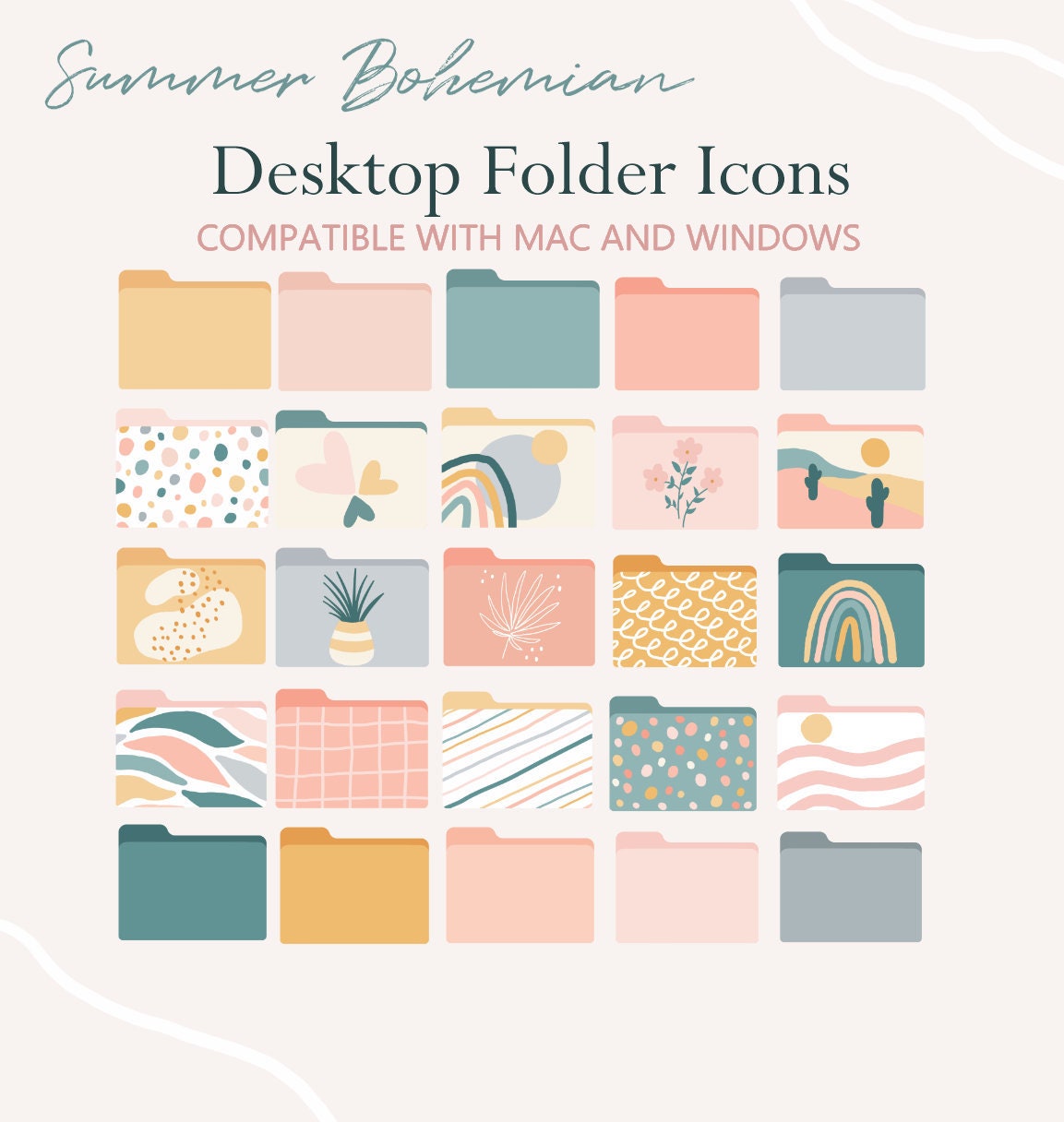 Boho Desktop Folder Icons For Mac Desktop Folder Icons Etsy