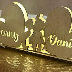 Personalized Wooden LED Lamp for Lovers – Night Light – Gift Idea for Couples – Handmade – Valentine’s Day