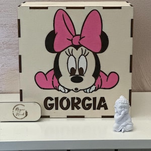 Personalized Wooden LED Night Lamp – Baby Minnie Carved – Children&#39;s Bedroom Decoration, Gift Idea, Disney