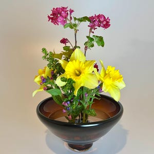 Smoky Caramel Color Fade Ikebana Bowl | Handmade Blown Glass