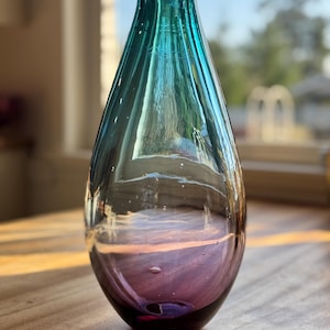 Double Color Fade Large Vase in Aqua and Royal Purple | Blown Glass