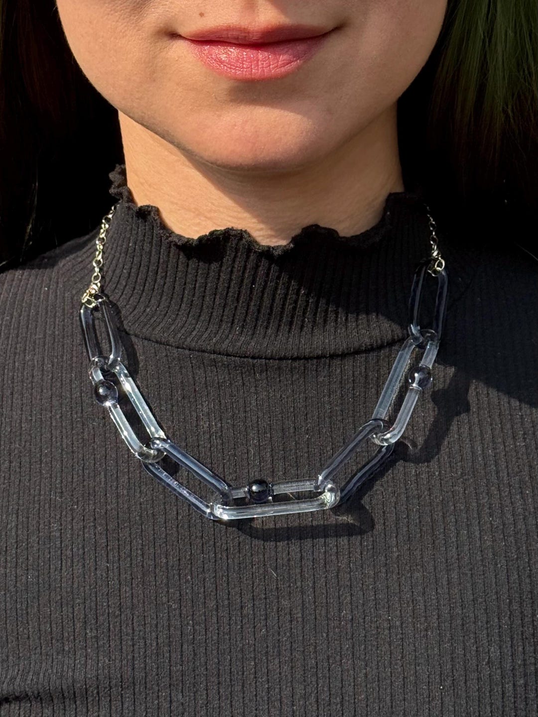 Seattle Gray Glass Chain Necklace With Sterling Silver Hardware - Etsy