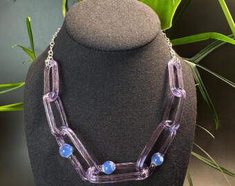 Pink and Purple UV Glass Chain Necklace With Sterling Silver