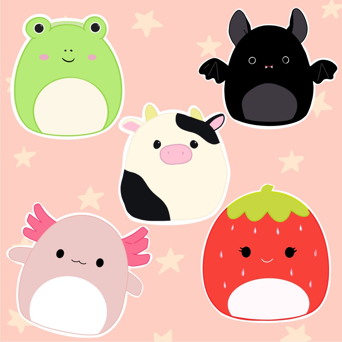 Squishmallows Sticker Pack Frog Cow Bat Axolotl Etsy