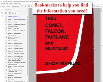 1965 Comet, Falcon, Fairlane, Mustang Shop Handbuch (Instant eBook Download)