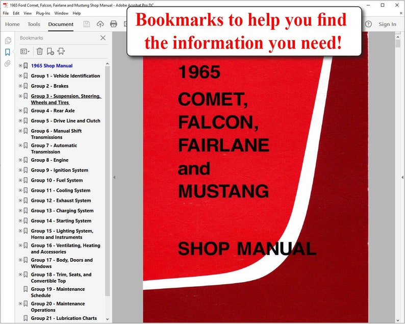 1965 Comet, Falcon, Fairlane, Mustang Shop Handbuch Instant eBook Download Bild 1