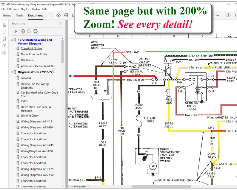 1972 Colorized Mustang Wiring Diagrams USB - Etsy