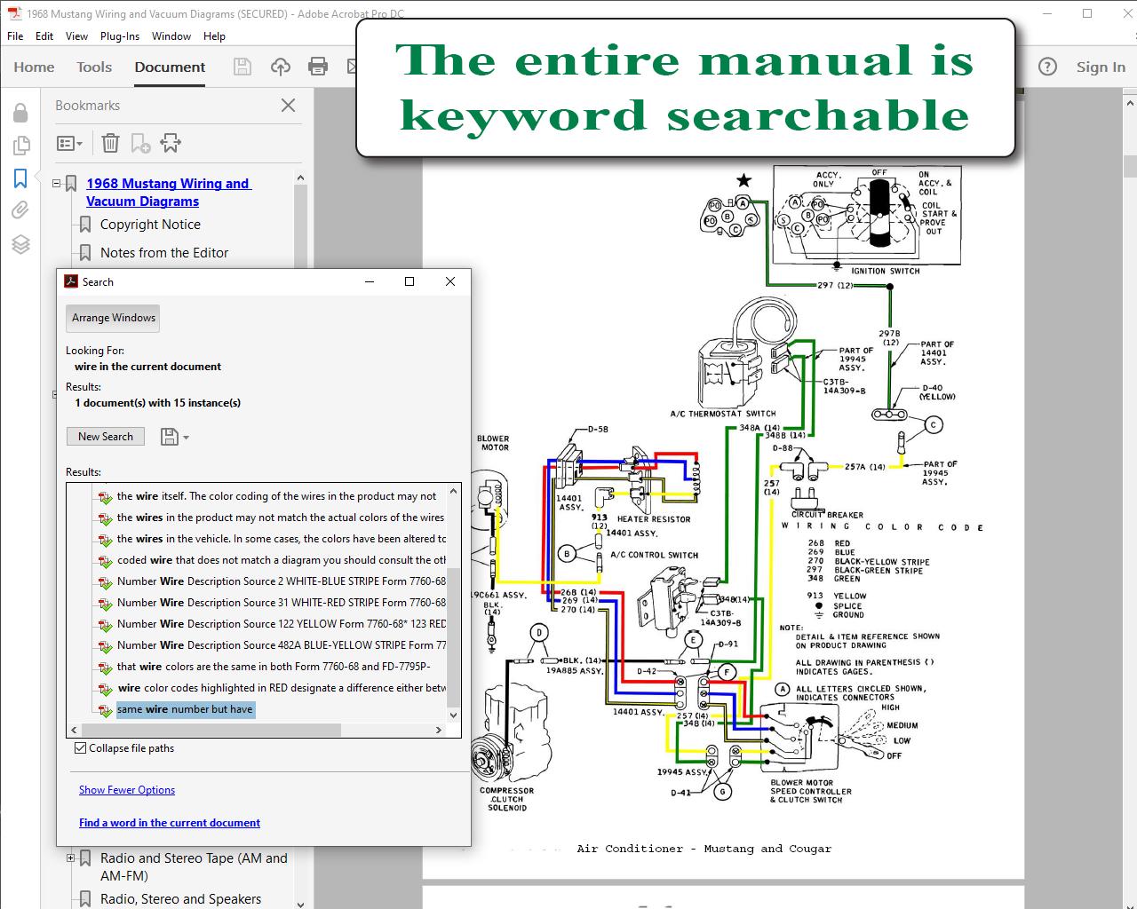 1968 Colorized Mustang Wiring Diagrams - Etsy