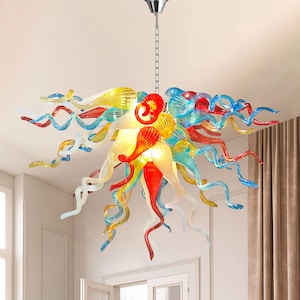 Hand-Blown Glass Chandelier – Modern Rainbow Art Light Fixture for Dining Room Living Room Bedroom or Foyer