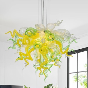 Murano Like Blown Glass Chandelier Yellow Green And Clear D28&quot;XH20&quot;