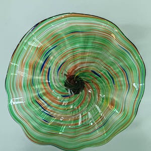 1PC Mundgeblasene Murano Style Glas Wandplatte D32 &quot;-Emerald Swirl Bloom