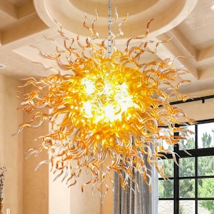Radiant Sunburst Blown Glass Chandelier – Amber Statement Light