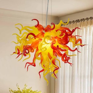 Murano-Type Blown Glass Chandelier Red And Yellow D28&quot;XH20&quot;