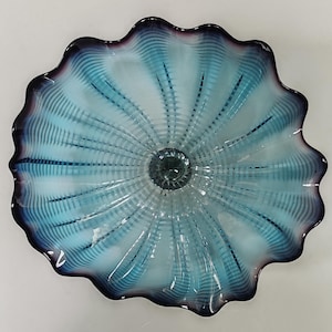 1 Stück Mundgeblasener Glasteller im Murano-Stil, D32-Zoll-Celestial Blue Bloom