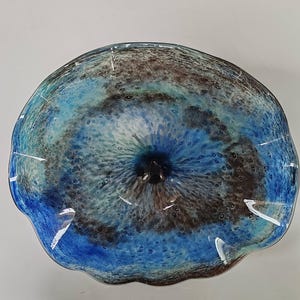 Mundgeblasener Murano-Glas-Wandteller, D32-Ocean Blue Fusion