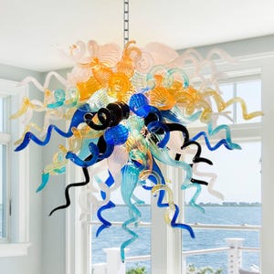 Urban Ocean Blown Glass Chandelier – Handcrafted Multicolors Art Light